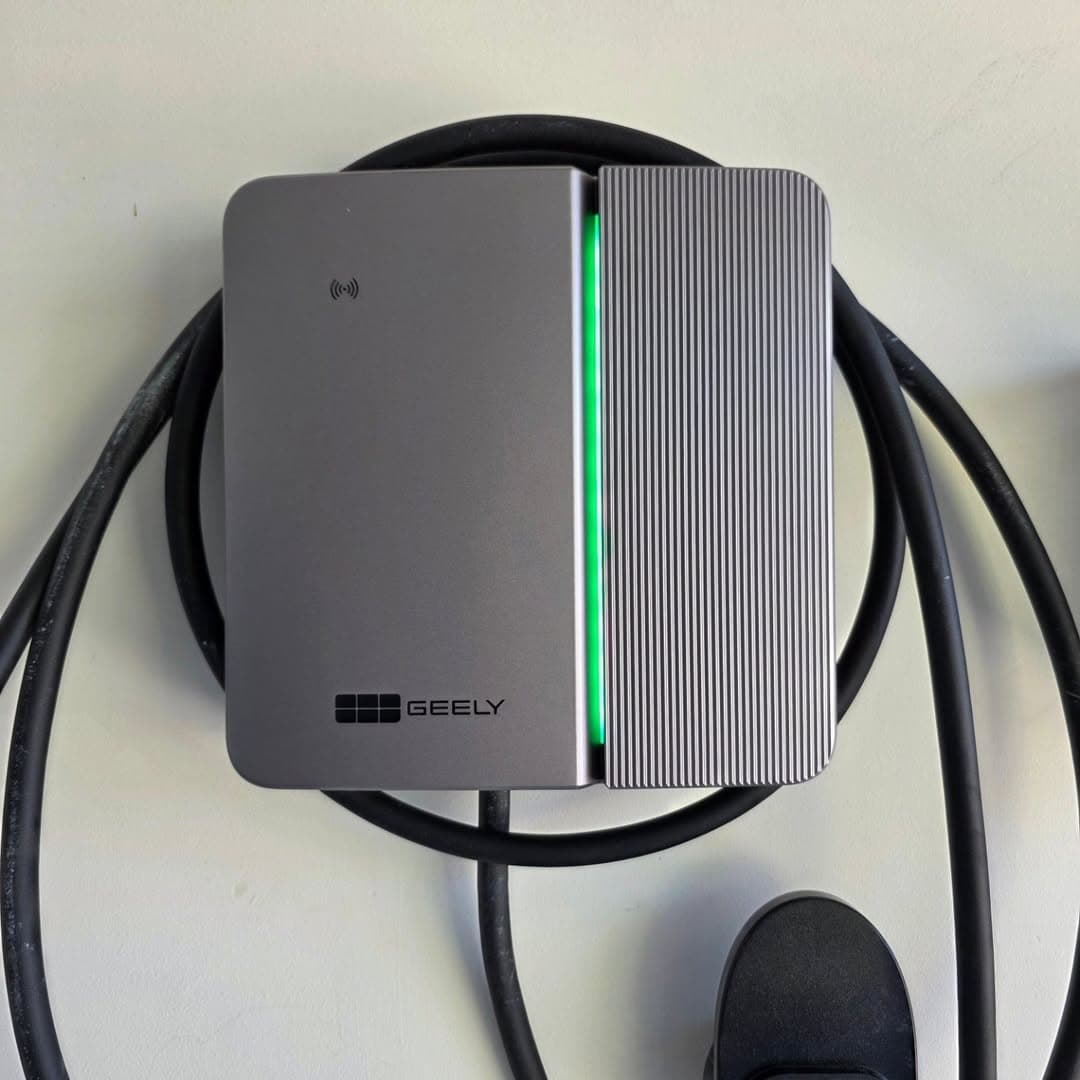 Geely EV charger with green LED — Brisbane installation