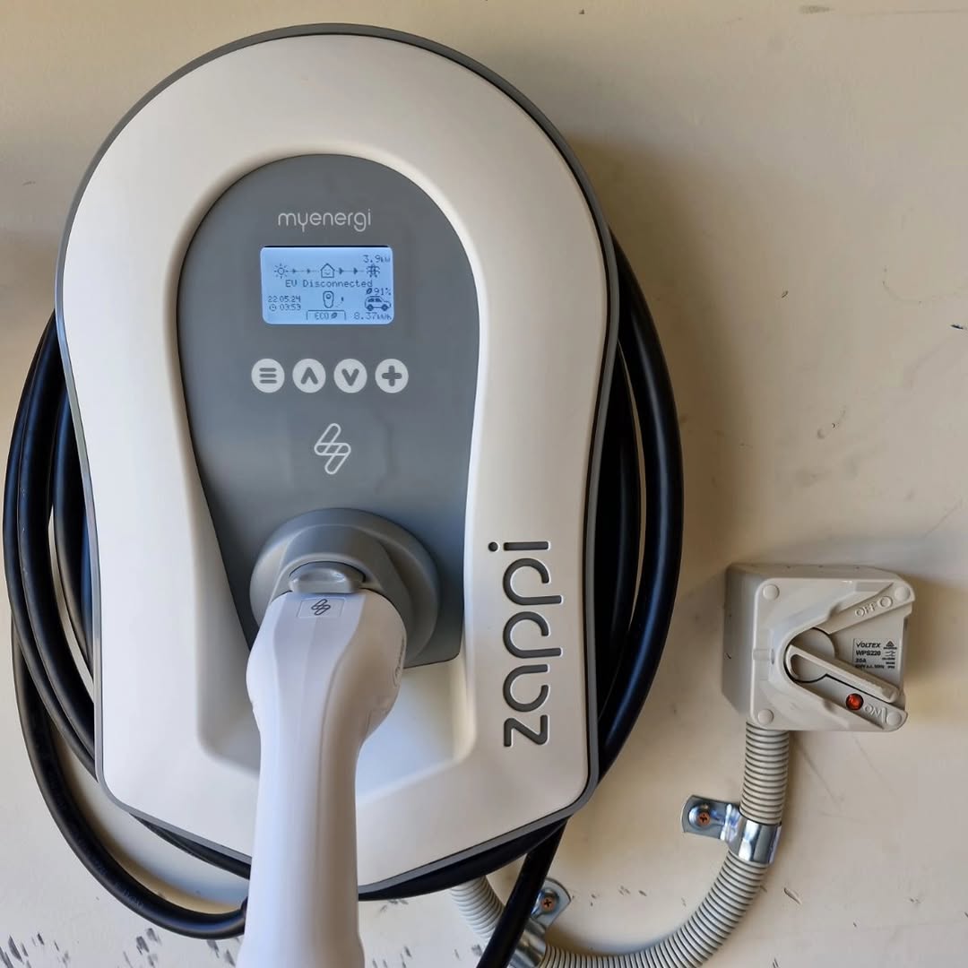 Zappi myenergi EV charger with isolator switch — wall install