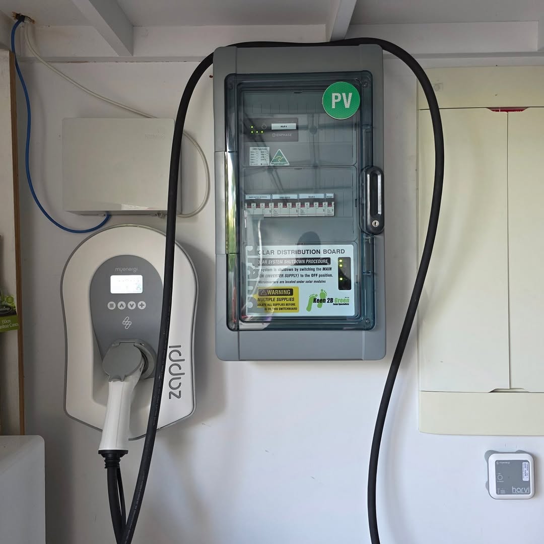 Zappi myenergi EV charger installed alongside solar distribution board